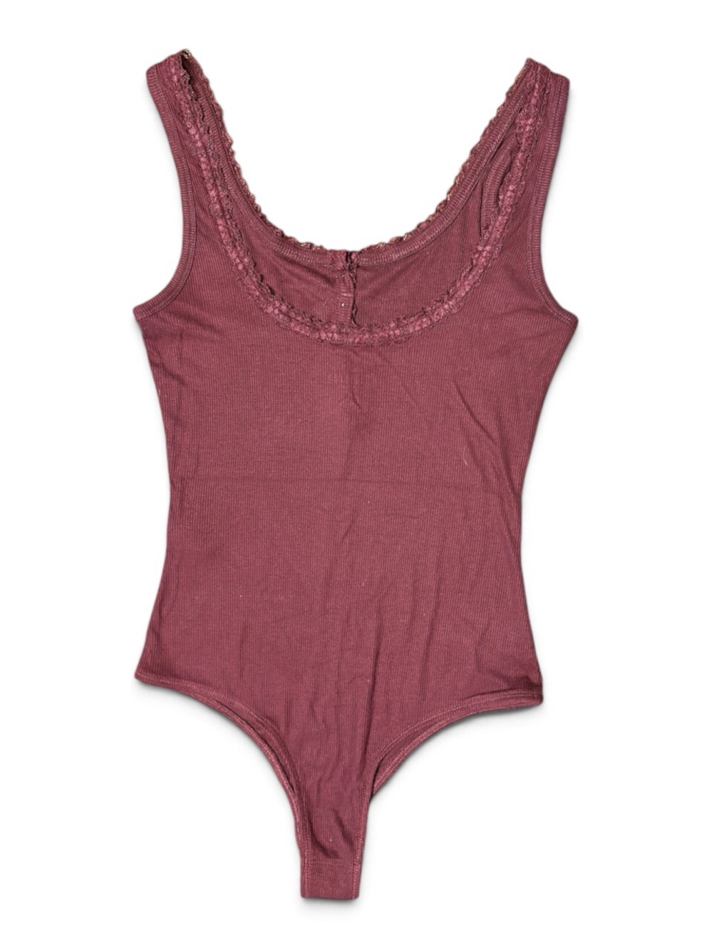 Hollister Burgundy Ribbed Lace Henley Bodysuit Small Y2K Cami - Picture 2 of 7